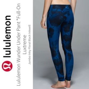 Lululemon Wunder Under Womens 4 Leggings Blue Black Inky Floral Luxtreme Active